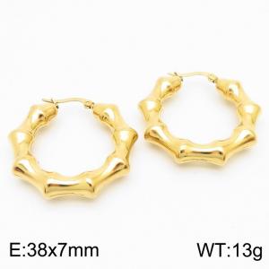 Women Gold-Plated Stainless Steel Bamboo Circle Earrings - KE110526-KFC
