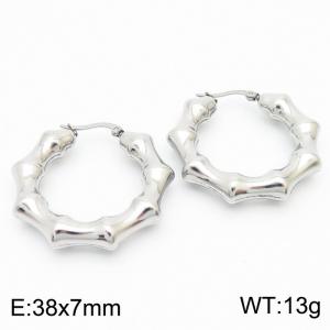 Women Stainless Steel Bamboo Circle Earrings - KE110527-KFC