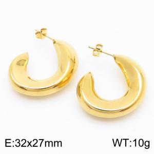 Women Gold-Plated Stainless Steel Cartoon Hook Shape Earrings - KE110530-KFC