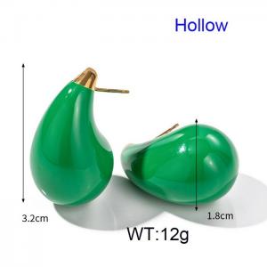 French hollow green water droplet shaped stainless steel women's earrings - KE110543-WGJD