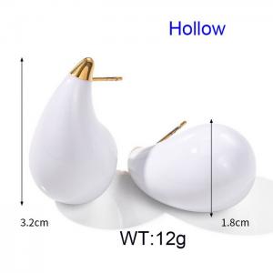 French hollow white water droplet shaped stainless steel women's earrings - KE110544-WGJD