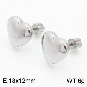 European and American fashion stainless steel heart-shaped charm women's silver earrings - KE110693-Z