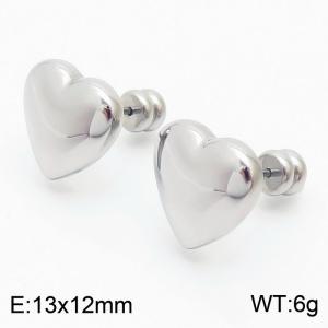European and American fashion stainless steel heart-shaped charm women's silver earrings - KE110695-Z