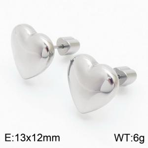 European and American fashion stainless steel heart-shaped charm women's silver earrings - KE110697-Z