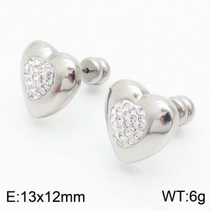 European and American fashion stainless steel diamond studded heart-shaped charm women's silver earrings - KE110705-Z