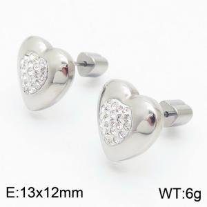 European and American fashion stainless steel diamond studded heart-shaped charm women's silver earrings - KE110707-Z