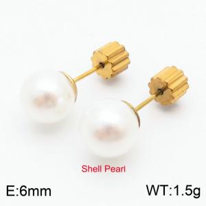 French niche design sense 6mm pearl stainless steel fashionable charm women's gold earrings - KE110708-Z