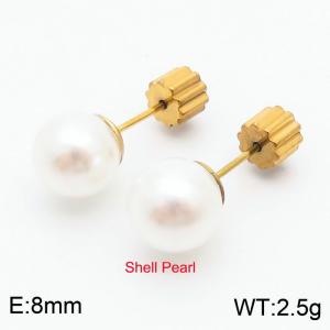 French niche design sense 8mm pearl stainless steel fashionable charm women's gold earrings - KE110709-Z