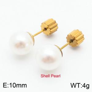 French niche design sense 10mm pearl stainless steel fashionable charm women's gold earrings - KE110710-Z