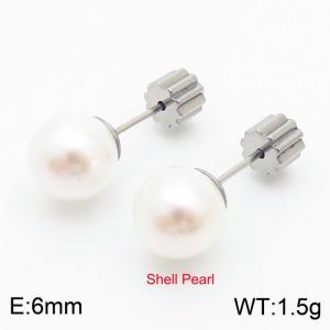 French niche design sense 6mm pearl stainless steel fashionable charm women's silver earrings - KE110711-Z