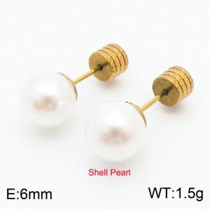 French niche design sense 6mm pearl stainless steel fashionable charm women's gold earrings - KE110714-Z