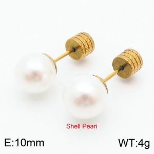 French niche design sense 10mm pearl stainless steel fashionable charm women's gold earrings - KE110716-Z