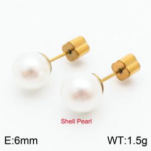 French niche design sense 6mm pearl stainless steel fashionable charm women's gold earrings - KE110720-Z