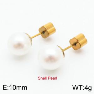 French niche design sense 10mm pearl stainless steel fashionable charm women's gold earrings - KE110722-Z