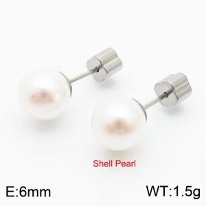 French niche design sense 6mm pearl stainless steel fashionable charm women's silver earrings - KE110723-Z
