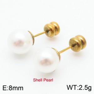 French niche design sense 8mm pearl stainless steel fashionable charm women's gold earrings - KE110727-Z