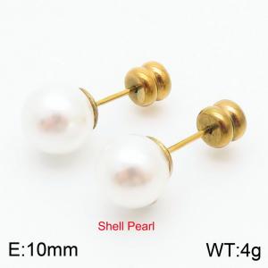 French niche design sense 10mm pearl stainless steel fashionable charm women's gold earrings - KE110728-Z