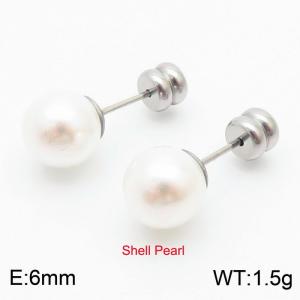 French niche design sense 6mm pearl stainless steel fashionable charm women's silver earrings - KE110729-Z