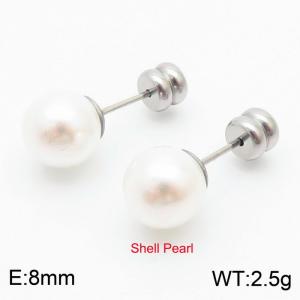 French niche design sense 8mm pearl stainless steel fashionable charm women's silver earrings - KE110730-Z