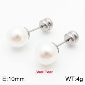 French niche design sense 10mm pearl stainless steel fashionable charm women's silver earrings - KE110731-Z