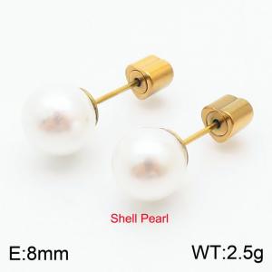 French niche design sense 8mm pearl stainless steel fashionable charm women's gold earrings - KE110733-Z