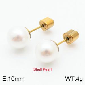 French niche design sense 10mm pearl stainless steel fashionable charm women's gold earrings - KE110734-Z