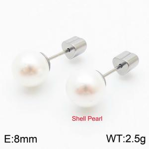 French niche design sense 8mm pearl stainless steel fashionable charm women's silver earrings - KE110736-Z