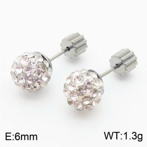 6mm spherical inlaid transparent rhinestone stainless steel fashionable and charming women's silver earrings - KE110741-Z
