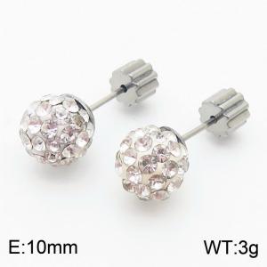 10mm spherical inlaid transparent rhinestone stainless steel fashionable and charming women's silver earrings - KE110743-Z