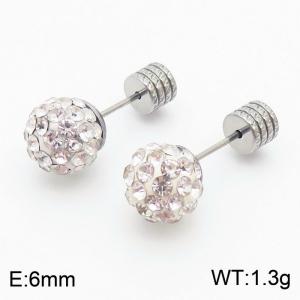 6mm spherical inlaid transparent rhinestone stainless steel fashionable and charming women's silver earrings - KE110747-Z