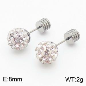 8mm spherical inlaid transparent rhinestone stainless steel fashionable and charming women's silver earrings - KE110748-Z