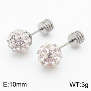10mm spherical inlaid transparent rhinestone stainless steel fashionable and charming women's silver earrings - KE110749-Z