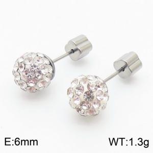 6mm spherical inlaid transparent rhinestone stainless steel fashionable and charming women's silver earrings - KE110753-Z