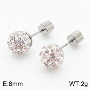 8mm spherical inlaid transparent rhinestone stainless steel fashionable and charming women's silver earrings - KE110754-Z