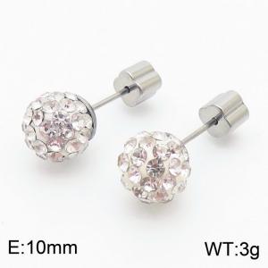 10mm spherical inlaid transparent rhinestone stainless steel fashionable and charming women's silver earrings - KE110755-Z