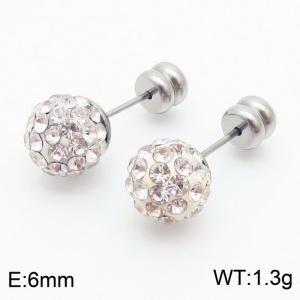 6mm spherical inlaid transparent rhinestone stainless steel fashionable and charming women's silver earrings - KE110759-Z