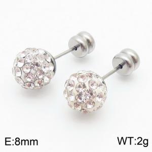 8mm spherical inlaid transparent rhinestone stainless steel fashionable and charming women's silver earrings - KE110760-Z