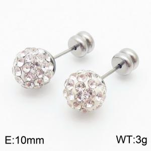 10mm spherical inlaid transparent rhinestone stainless steel fashionable and charming women's silver earrings - KE110761-Z