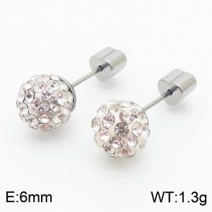 6mm spherical inlaid transparent rhinestone stainless steel fashionable and charming women's silver earrings - KE110765-Z