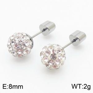 8mm spherical inlaid transparent rhinestone stainless steel fashionable and charming women's silver earrings - KE110766-Z