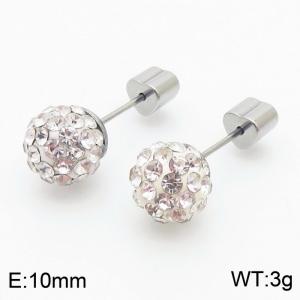 10mm spherical inlaid transparent rhinestone stainless steel fashionable and charming women's silver earrings - KE110767-Z