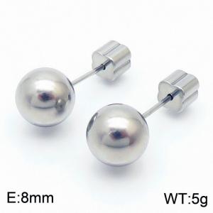 8mm spherical stainless steel simple and fashionable charm women's silver earrings - KE110768-Z