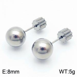 8mm spherical stainless steel simple and fashionable charm women's silver earrings - KE110770-Z