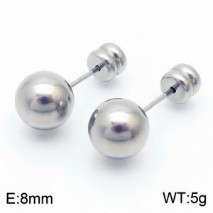 8mm spherical stainless steel simple and fashionable charm women's silver earrings - KE110772-Z