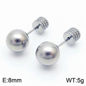 8mm spherical stainless steel simple and fashionable charm women's silver earrings - KE110774-Z