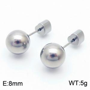 8mm spherical stainless steel simple and fashionable charm women's silver earrings - KE110776-Z