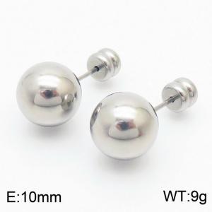 10mm spherical stainless steel simple and fashionable charm women's silver earrings - KE110779-Z