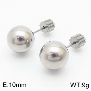 10mm spherical stainless steel simple and fashionable charm women's silver earrings - KE110783-Z