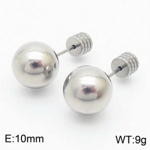 10mm spherical stainless steel simple and fashionable charm women's silver earrings - KE110785-Z