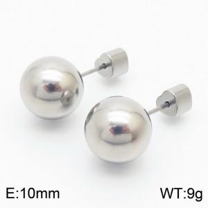 10mm spherical stainless steel simple and fashionable charm women's silver earrings - KE110787-Z